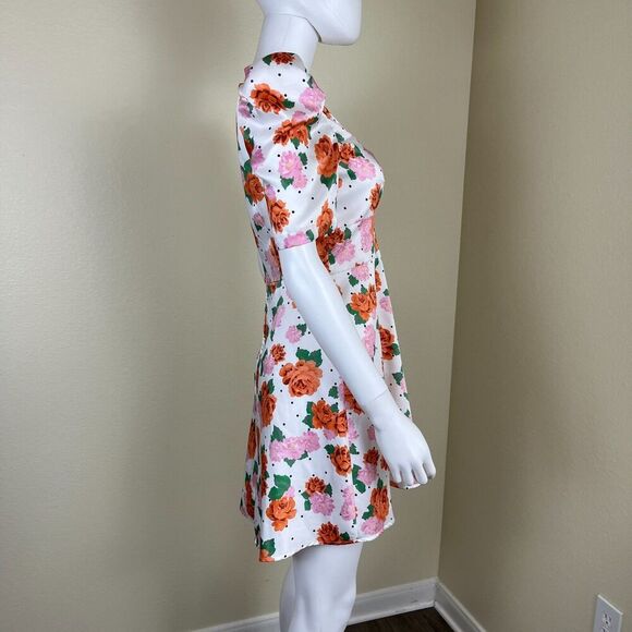 Zara Women Size S Floral Satin Rose Polka Dot Mini Dress Blogger Favorite Preppy